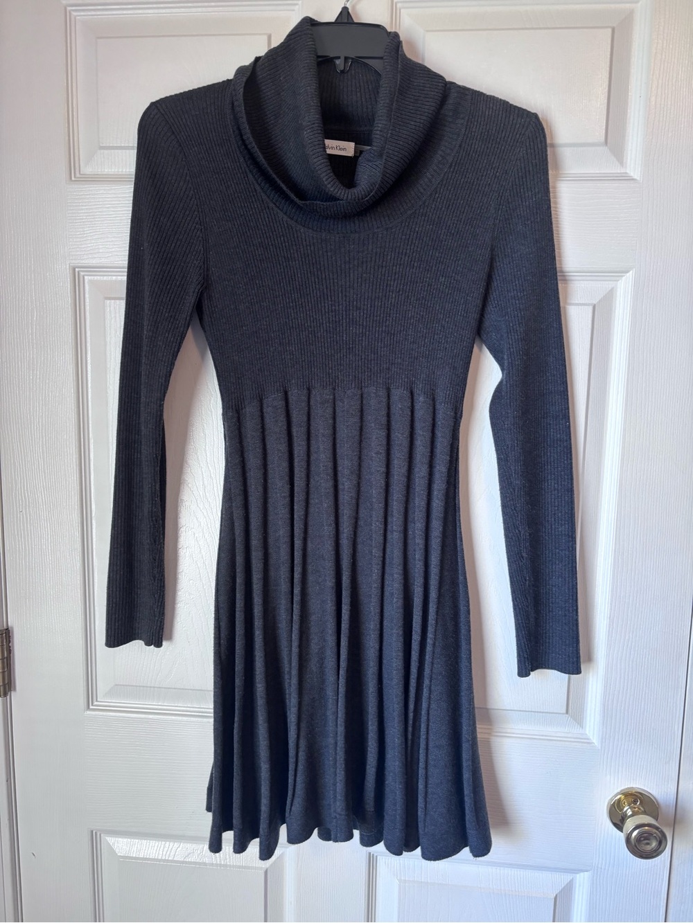 Calvin Klein Charcoal Ribbed Cowl Neck Sweater Dress Medium